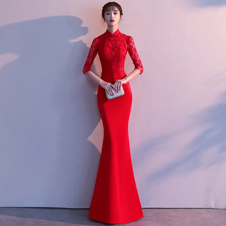 Long red lace dress Clearance