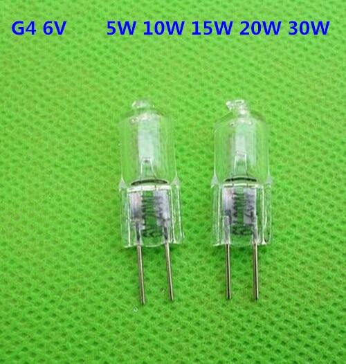 5pcs/lot halogen g4 6v 5w 10w 15w 20w 30w bulb lamp beads halogen 6v g4 30w bulb 6v g4 5w bulb bead 20w g4 6v 30w high quality
