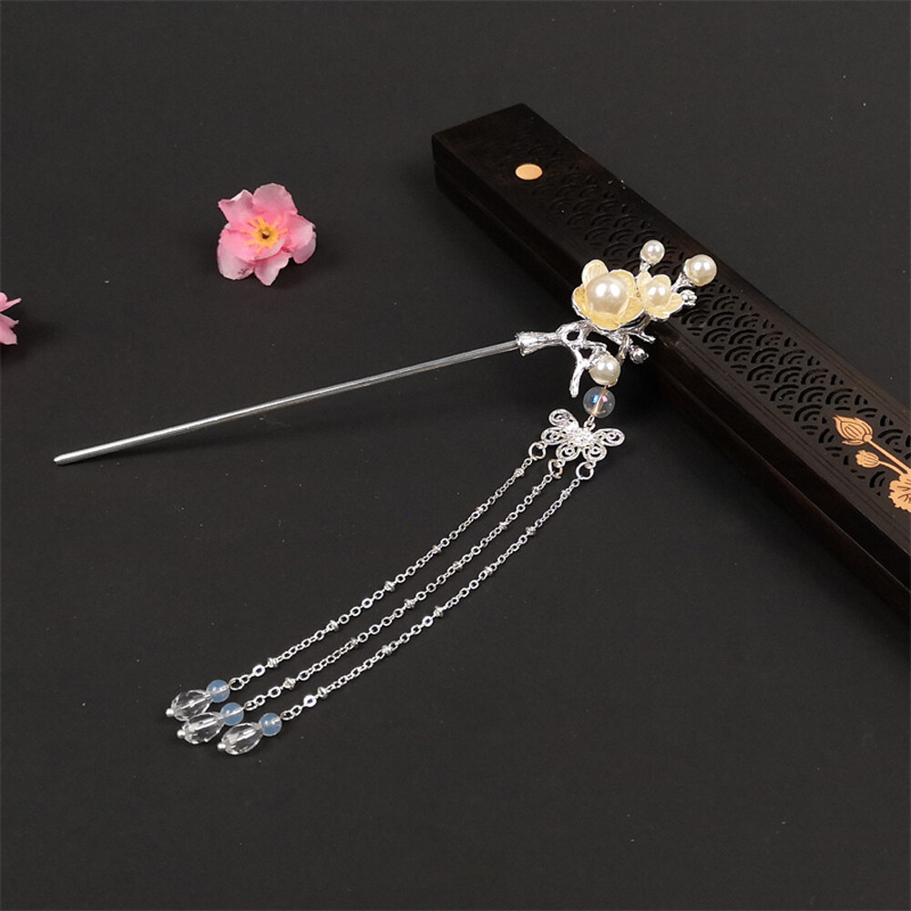 BRZIL Vintage Headdress Fashion Chinese Bridal Butterfly Flower Hair Sticks Tassel Plate Hair Fork Tassel Hairpin