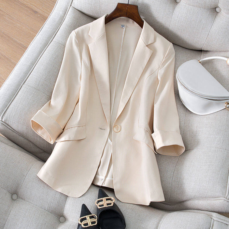 Áo Khoác Blazer Nữ Áo Khoác Tay Mùa Xuân Bảy Phần Tư, Áo Khoác Vest Nữ Áo Khoác Nữ Công Sở Mỏng, M-4XL Ngoại Cỡ