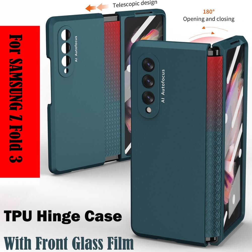 For Samsung Galaxy Z Fold 3 Hinge Case With Front Glass Film For Galaxy