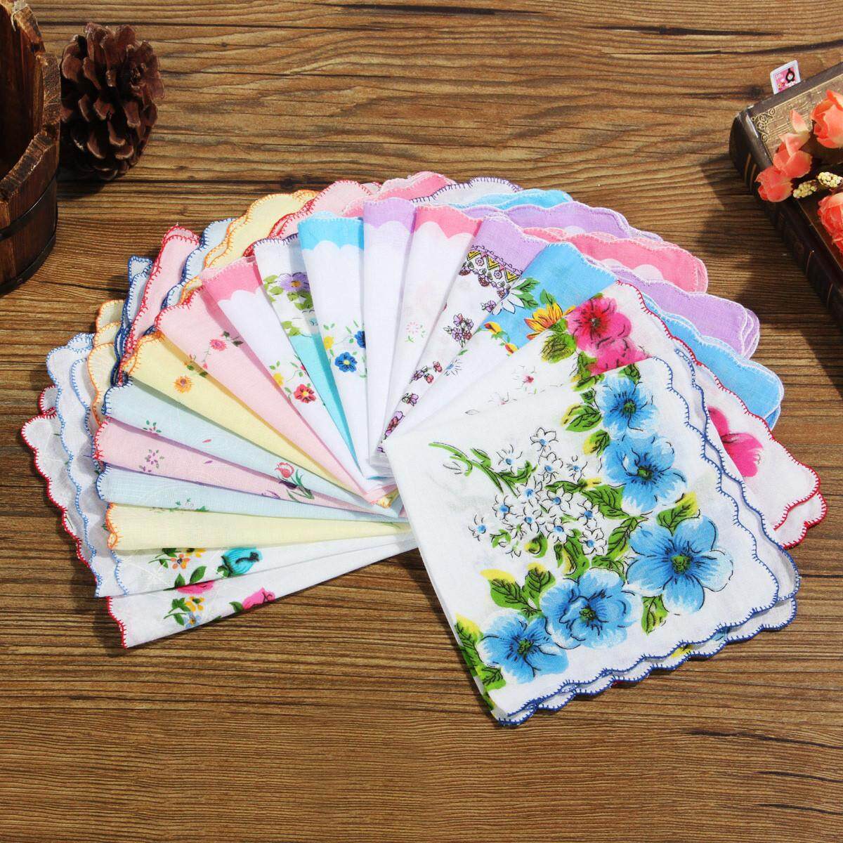 Bộ 50 Khác Nhau Hoa Khăn Tay Vintage Hankies Hoa Nữ Cotton Phong Cách