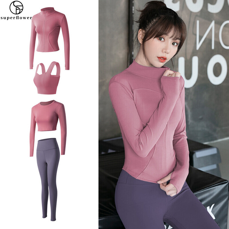 SUPERFLOWER Damen-Yoga-Set, Sportanzug, nahtlos, Workout, Laufen, Legging, T-Shirt, Mantel, BH-Set, 2–4-teilig_voghion.com