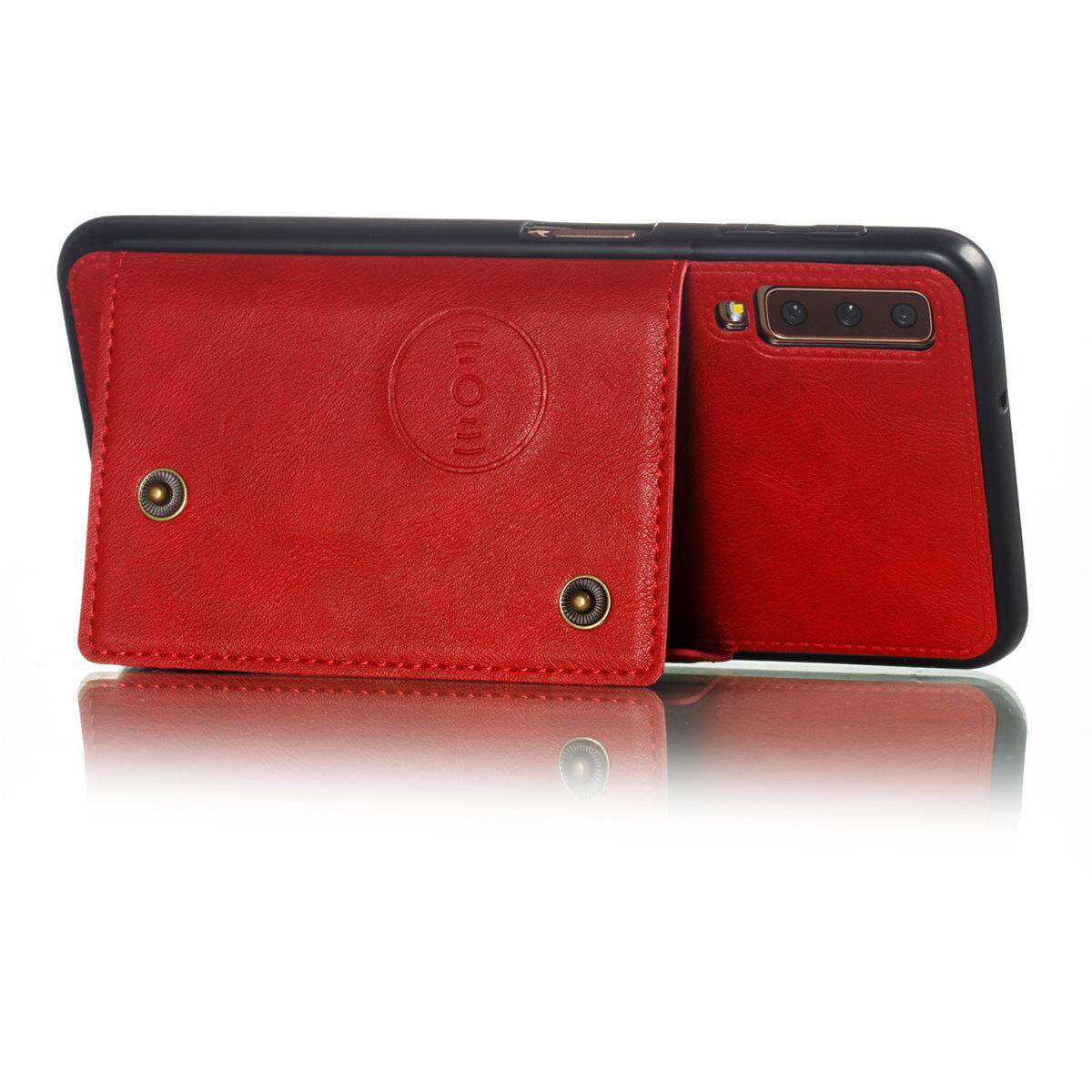 Cho Samsung A7 2018 A750 da trường hợp nhiều Folio lật Bìa Wallet trở lại trường hợp vỏ, có thể làm việc với gắn trên xe hơi, ẩn thẻ tín dụng ID khe giữ, retro nút kim loại clasp, đứng hỗ trợ
