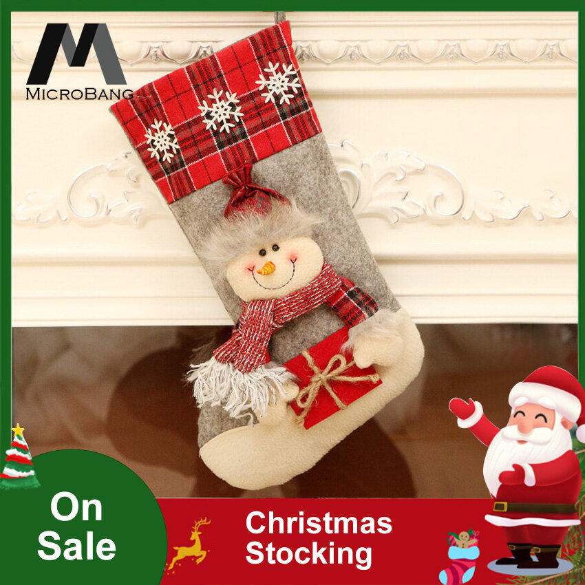 Christmas Stocking Kids Candy Bag Gifts Hanging Xmas Tree Snowflake Plaid Socks 