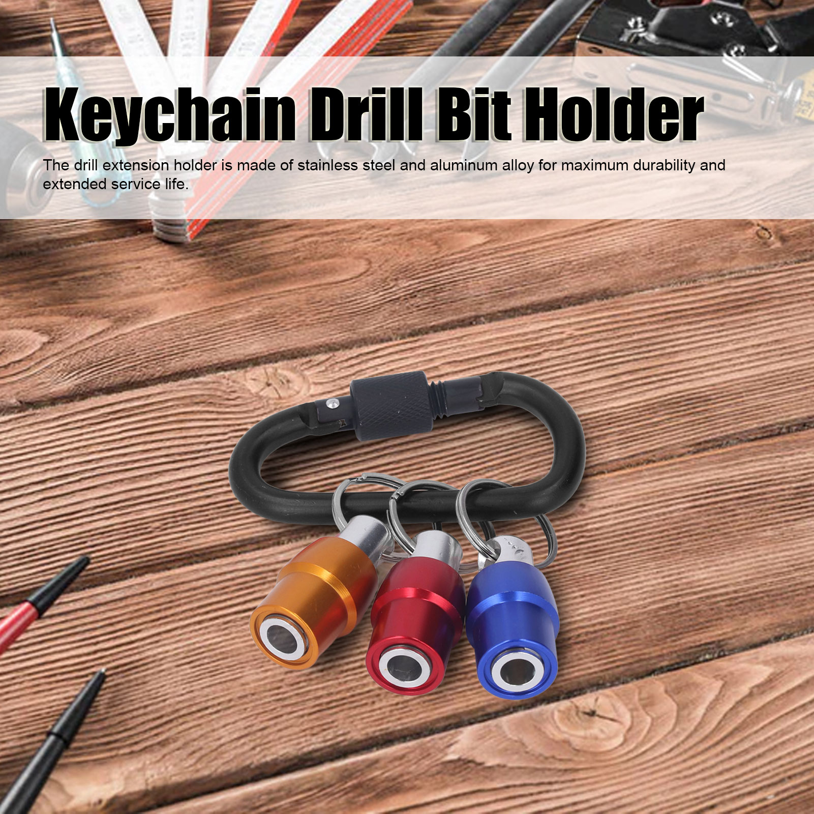 Keychain Drill Bit Holder, High Hardness Durable Chrome Plated Surface Hex Shank Screwdriver Bit Holder 1/4in Fast Change for Replacement