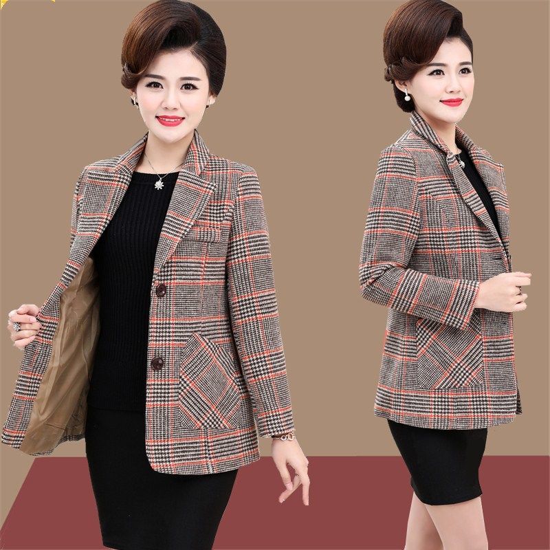 Áo Khoác Len Mỏng Cỡ Lớn Mùa Xuân Và Mùa Thu Cho Nữ Áo Khoác Ngắn Phong Cách Phương Tây Tuổi Trung Niên
