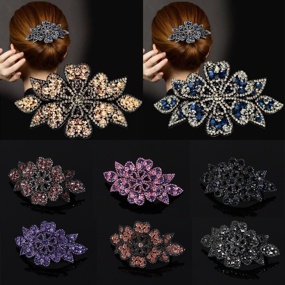 Vintage Durable Flexible Headwear Accessories Women's Fashion Hairgrip Crystal Flower Rhinestone Hair Clip Hairpins