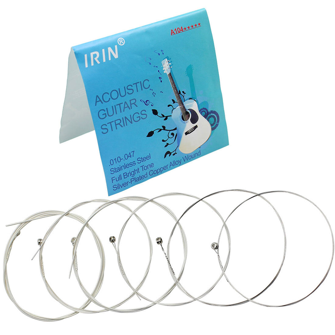 Silver Plated Guitar Strings Music Instrument Strings Replacement for Acoustic Guitar 0.010-0.047 Inch