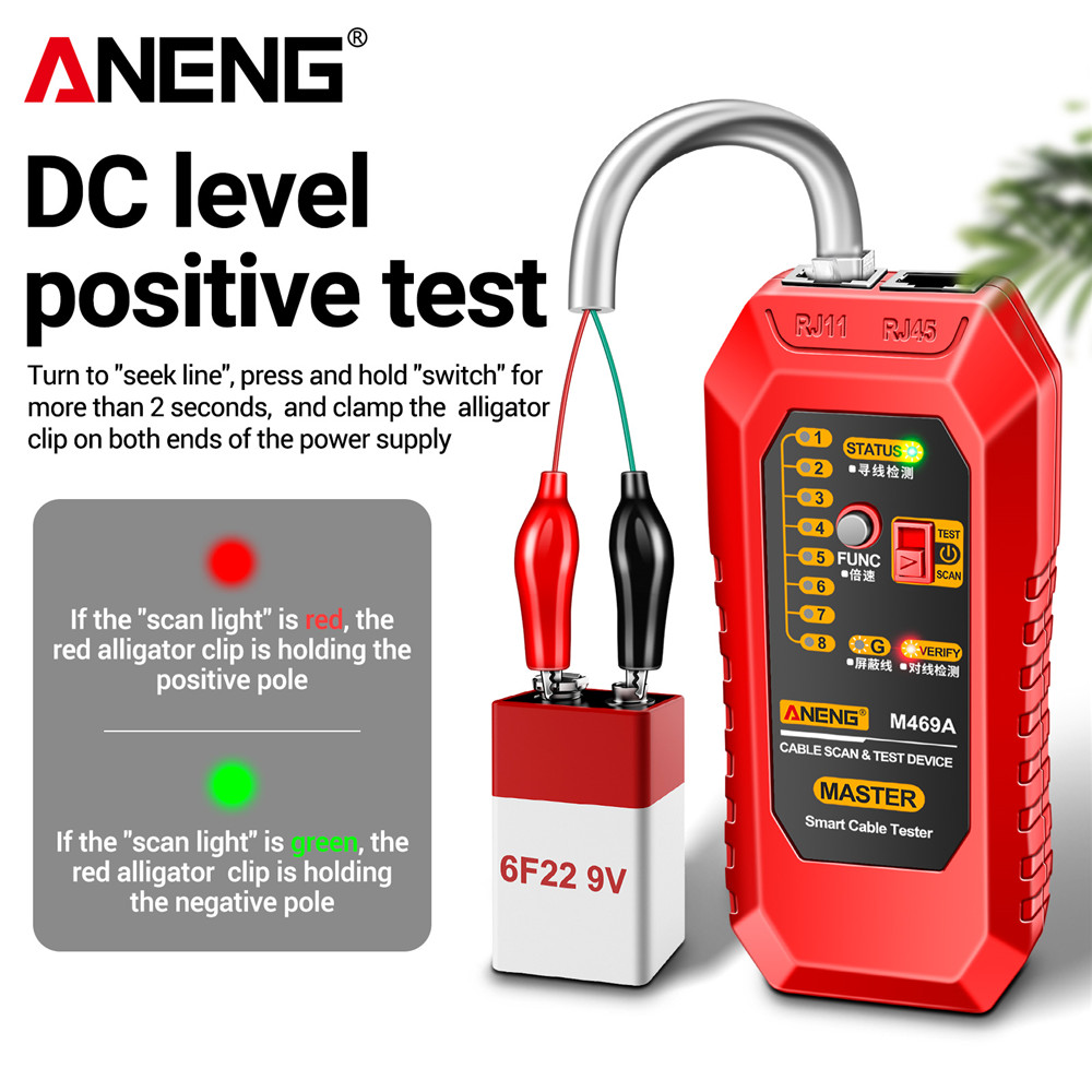 ANENG M469A LAN Cable Tester Finder RJ45 RJ11 Wire Tracker Receiver Multi Test Networking Tool with Flashlight Network Repair Tool