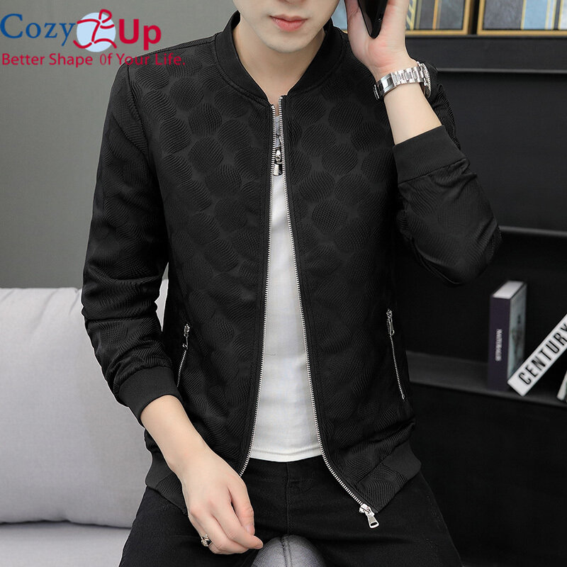 Cozy Up New Men's Bomber Jackets Embroidered Slim Jacquard Stand Collar Zipper Placket