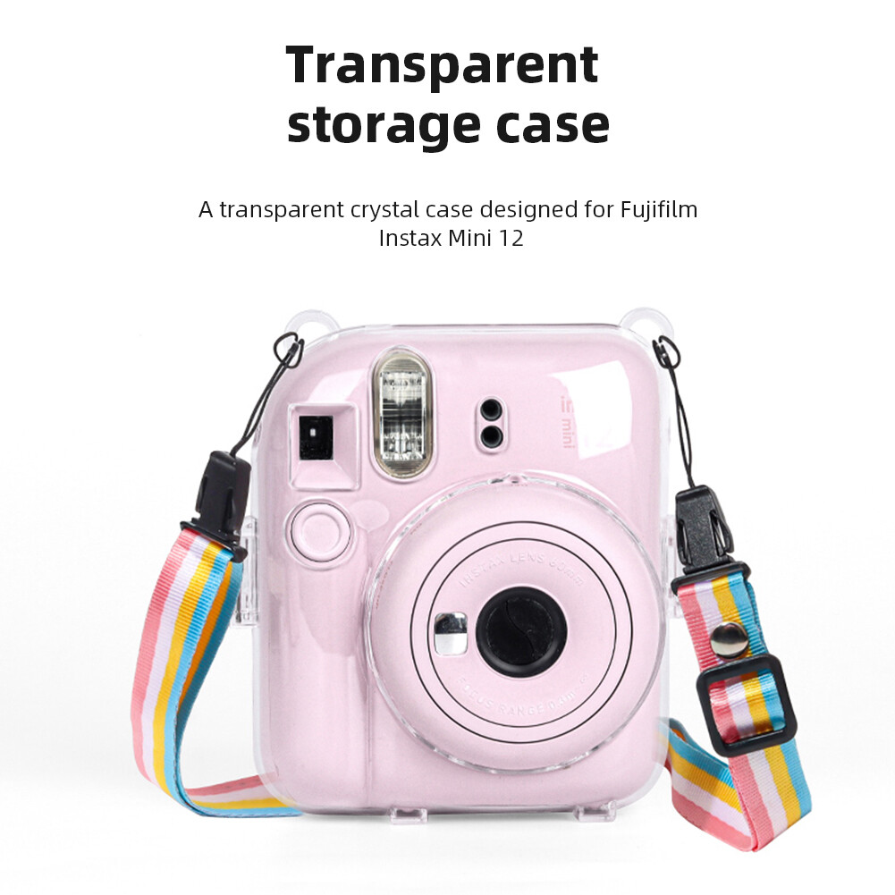 Mini Camera Case PC Crystal Protective Shell Transparent Storage Case with Shoulder Strap for Fujifilm Instax Mini 12 for Camera Instax Mini12