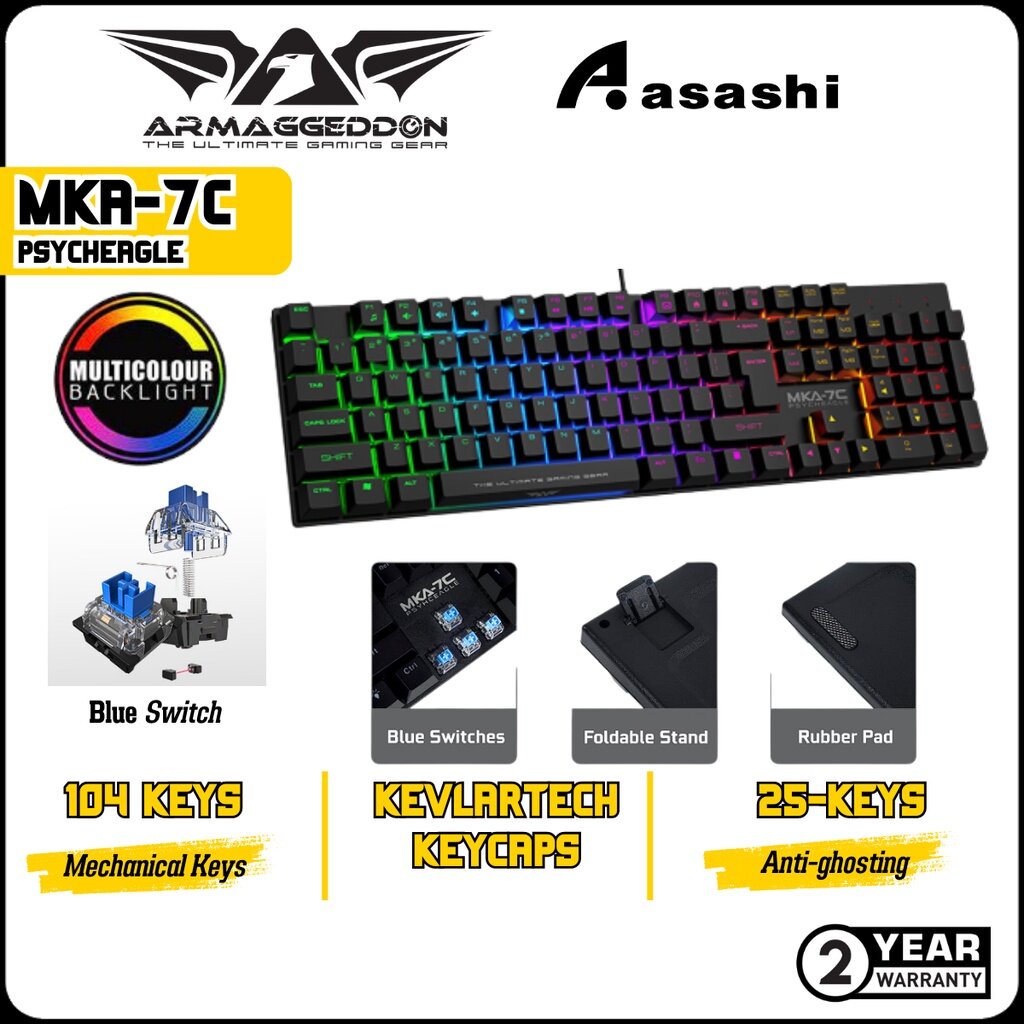 Armaggeddon MKA-7C Black / White Psycheagle (104 Keys) Blue Switch ...