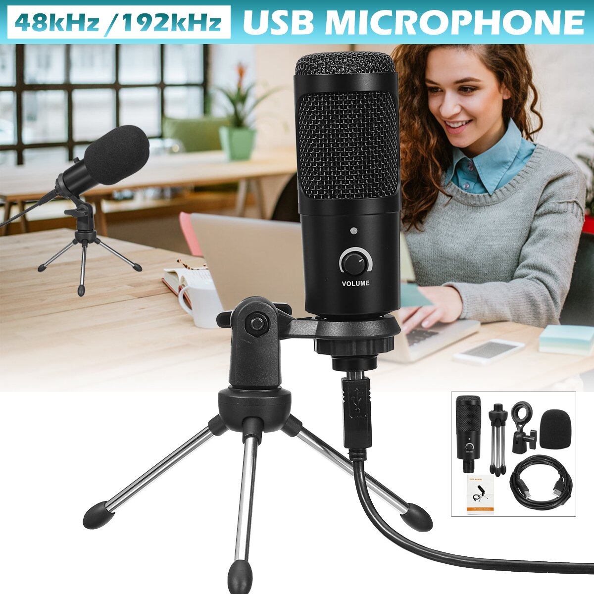 USB Microphone Recording Condenser Microphone with Foldable Tripod Stan for Laptop MAC/Windows/Linux/ PS4, Home Studio Recording Vocals, Voice Overs,Streaming Broadcast and YouTube