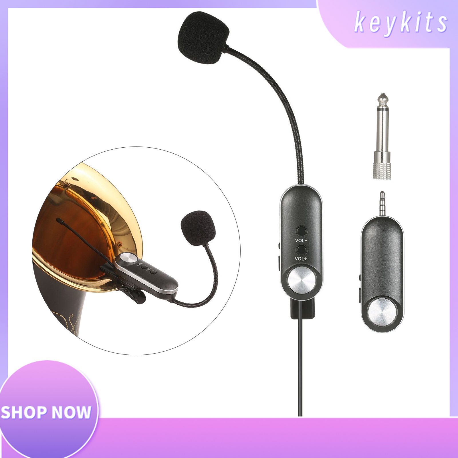 Keykits-Headset Wireless Microphone Instrument Mic Omni-directional Hifi Microphone Wireless Instrument Microphone System Receiver & Transmitter UHF Clip Type Mic+Receiver for Sax Saxophone French Horn Trumpet Trumbone