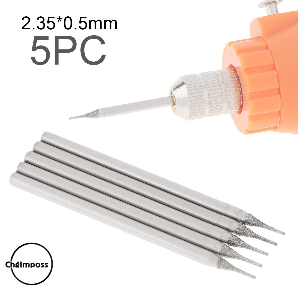 ChgImposs 5pcs/set 2.35mm x 0.5mm Shank Handle Diamond Grinding Head Grinding Burr Drill Bits Sets Electric Grinding Accessories for Jade Stone Carving Polishing