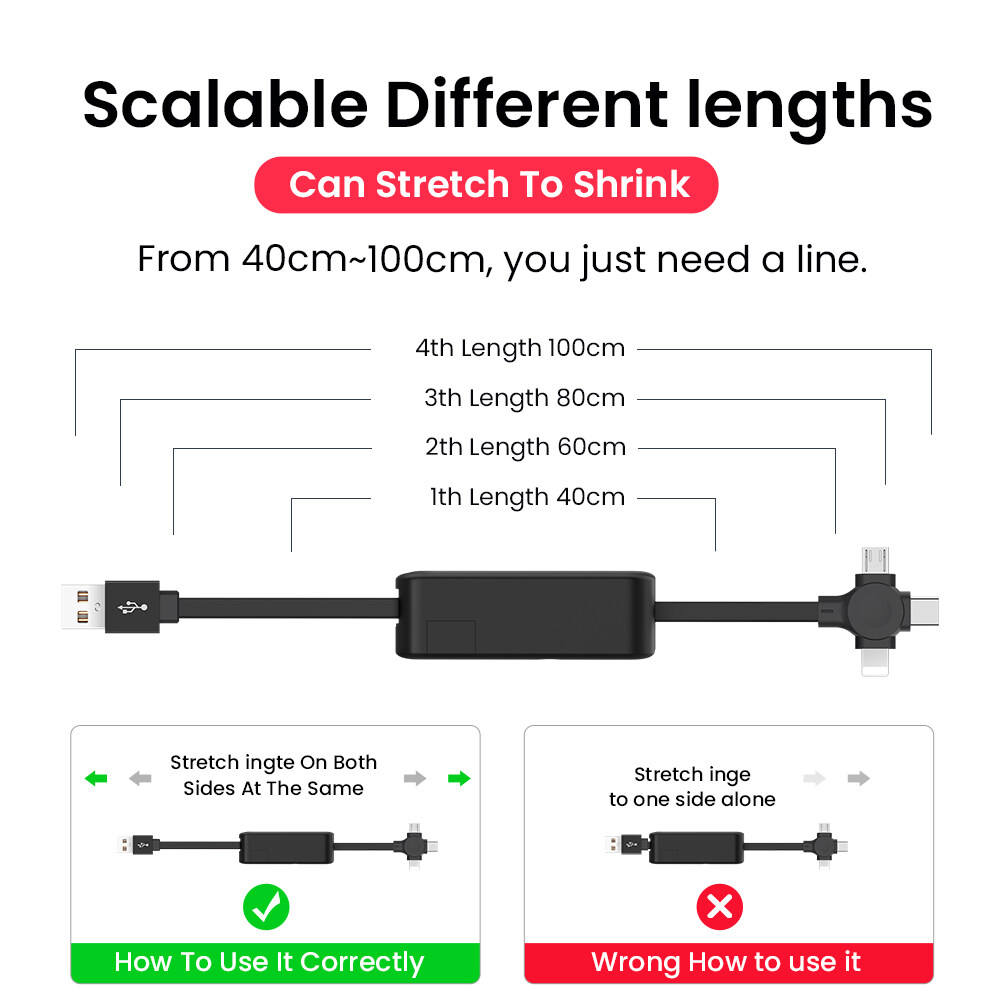 Cáp Sạc Nhanh USB Có Thể Thu Vào 4 Trong 1 Cáp USB Lightning Micro Type-C Cho Android Cáp Điện Thoại Di Động USB Type C