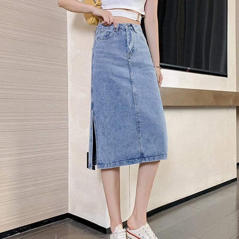 Furcal Denim Skirt 2023 Korean Fashion Jeans Skirt High Waist Split Midi  Skirt A Line Skirts Jean Jupe Femme Faldas Rokjes Dames | Lazada