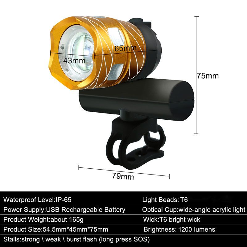 WEST BIKING 1200LM Zoomable Bicycle Light 4 Modes Wide Headlight USB Rechargeable Waterproof Front Lamp Taillights Bike Light