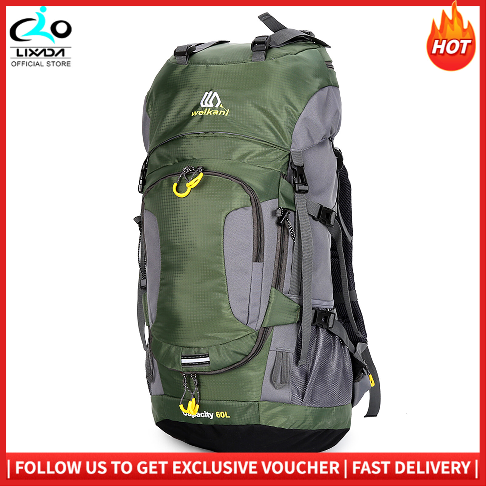 60L Waterproof Hiking Backpack Camping Mountain Climbing Cycling