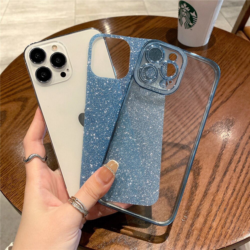 🔥 CSCR Luxury Shiny Glitter Plating Phone Case For iPhone 11 12 13 14 Pro Max double layer clear Cases for iphone 6 6s 6Plus 6s Plus 7 8 Plus X XR XS Max Protective Cover