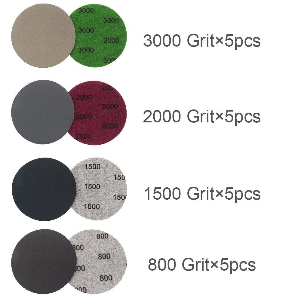 20 Đĩa Giấy Nhám, 800 1500 2000 3000 Grit Móc & Vòng, Độ Xoăn Thấp Ướt/Khô
