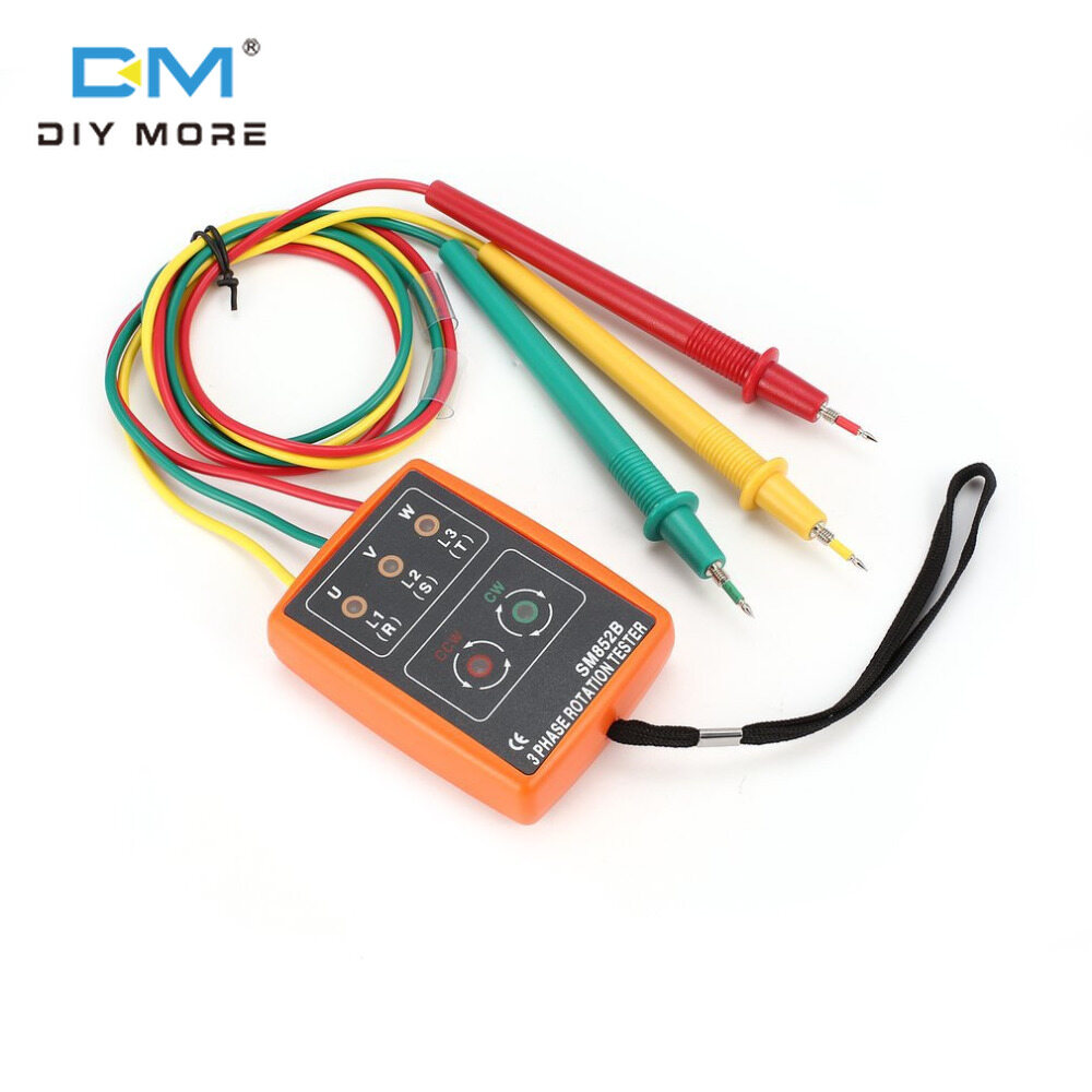diymore Máy Đo Trình Tự Pha Kỹ Thuật Số SM852B Máy Đo Trình Tự Pha Xoay Chiều Ba Pha Máy Kiểm Tra Xoay Còi Báo Động LED Điện Áp Checker 60V ~ 600V