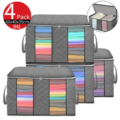 4pcs/set Sorting Pouches Clothes Quilt Foldable Blanket Closet Sweater Organizer Box Storage Bags Clothes Cabinet Container Home