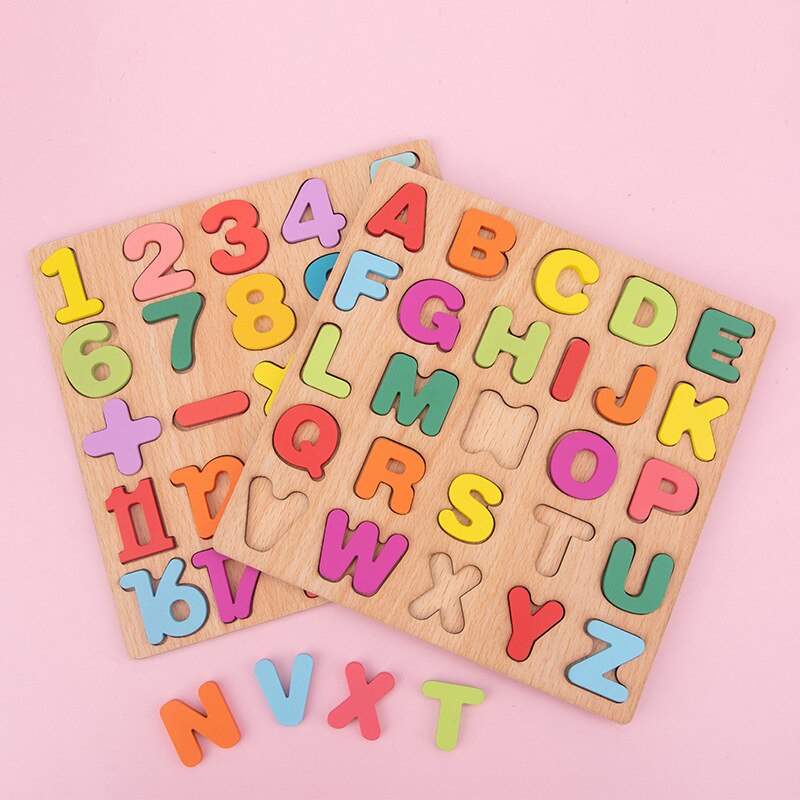 Kids Wooden 3D Alphabet Number Puzzle Board Baby Letter Digital ...