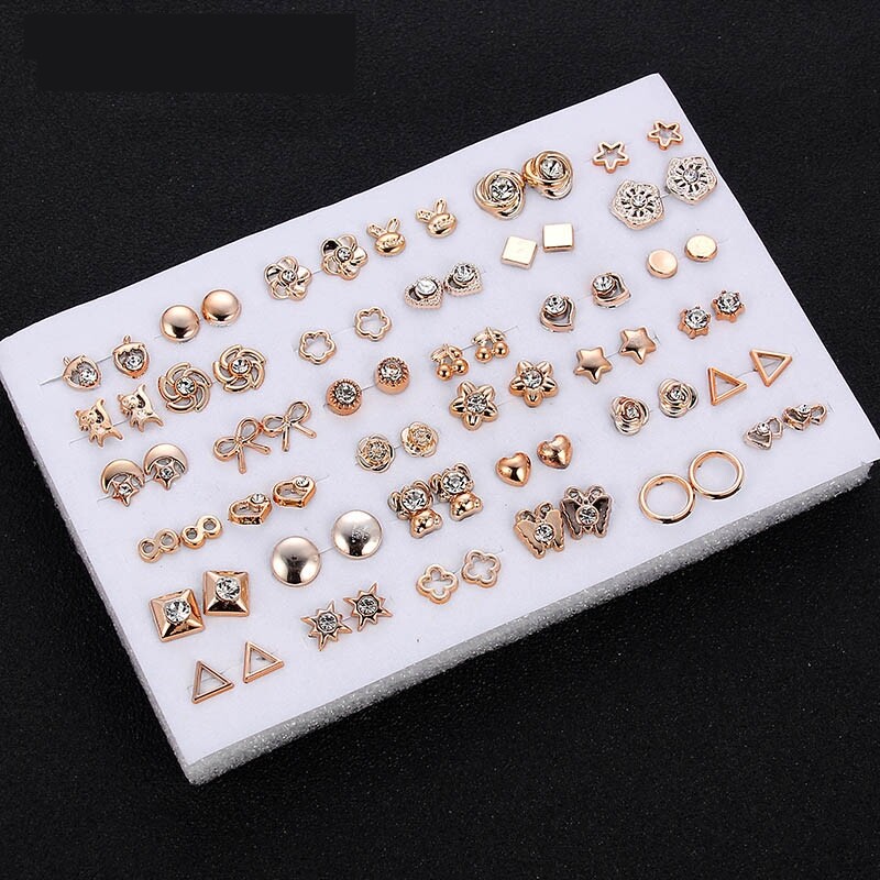 [Lady Sugar]36Pairs/18pairs Earrings Mixed Styles Rhinestone Sun Flower Geometric Animal Plastic Inexpensive Stud Earrings Set For Women Girls Jewelry