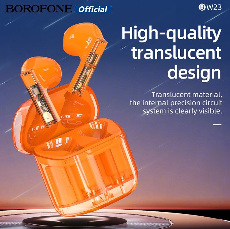 BOROFONE BW23 Transparent TWS Wireless Headset Bluetooth Headphones BT5.3 With Built-In Microphone Touch Control Earbuds HD Stereo Sports Earphone For iOS Android All Smartphones Universal