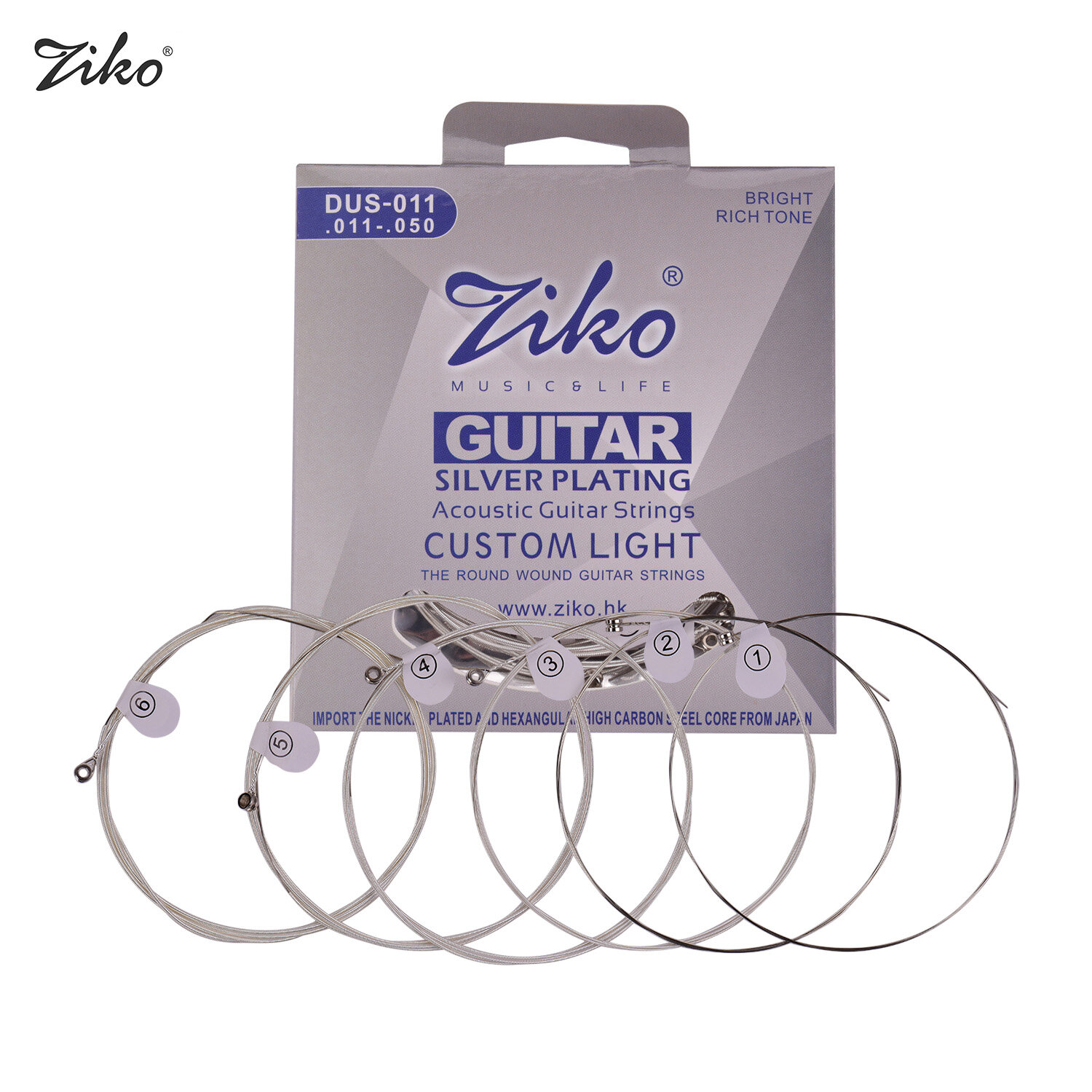 Ziko dus-010 / dus-011 / dus-012 extra light acoustic folk guitar strings hexagon alloy wire silver plated wound corrosion resistant 6 strings set