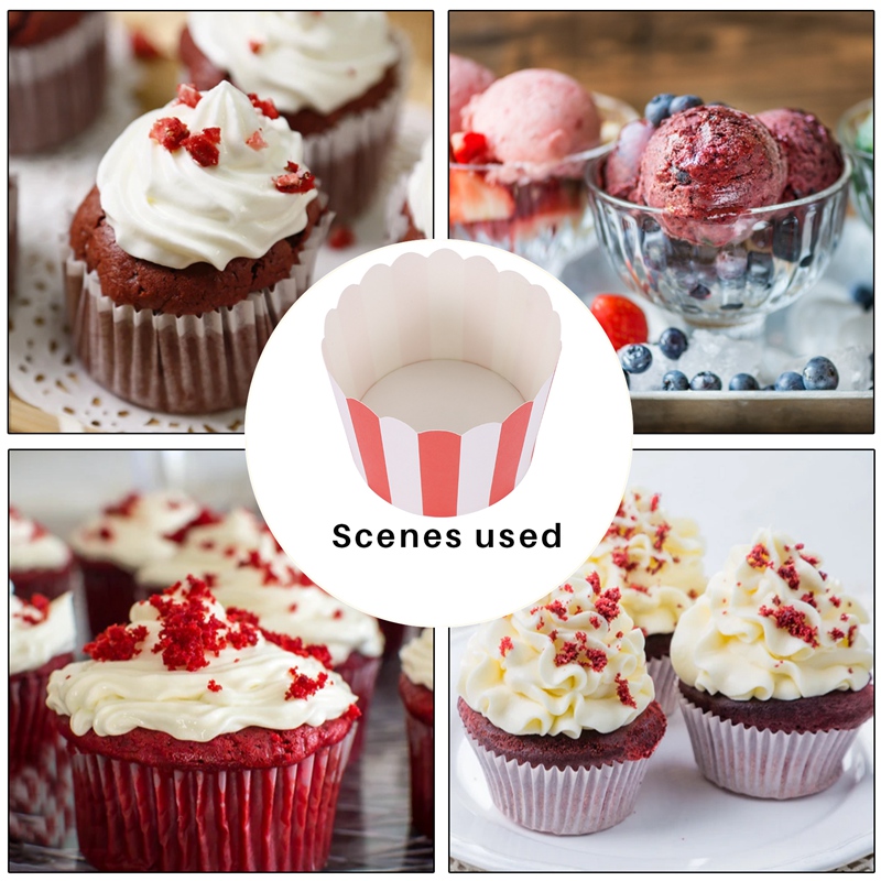 50X Cupcake Wrapper Paper Cake Case Baking Cups Liner Muffin Kitchen Baking Red Stripes
