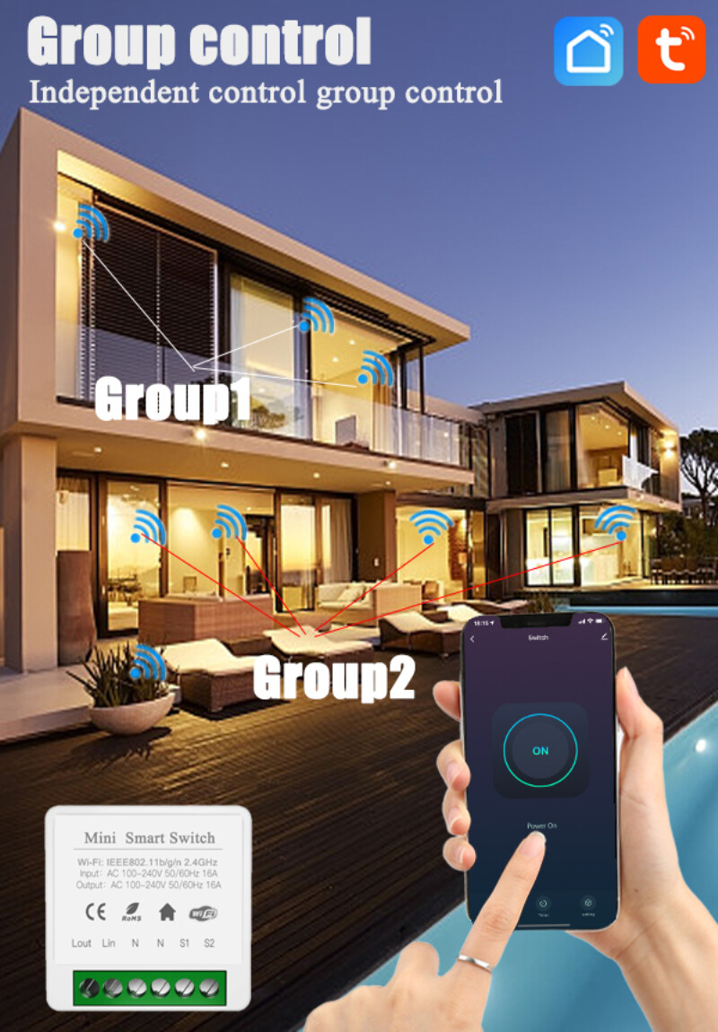 TTMU MINI Tuya WiFi Light Switch Push Light Disconnection Control Module Life Smart App Voice Relay Timer Control Go ogle Home Alexa 110-220V