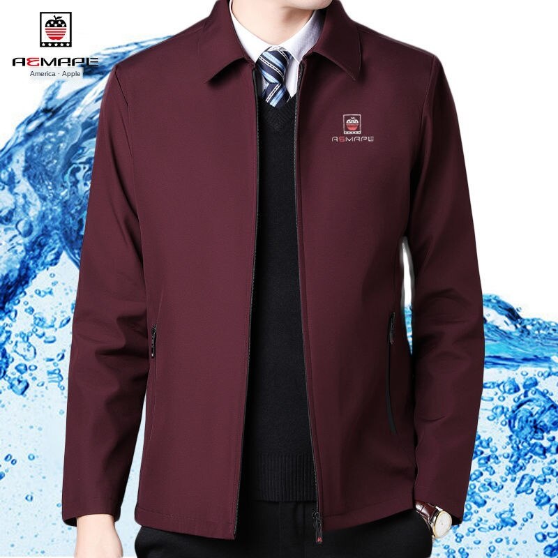 American Apple] Jacket men's lapel middle-aged and elderly spring and autumn thin jacket winter plus velvet leisure plus size dad outfit