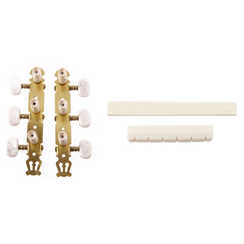 1 Set Classical Guitar Tuning Keys Pegs Machine Heads Tuner with 6 String Classical Guitar Bone Bridge Saddle and Nut