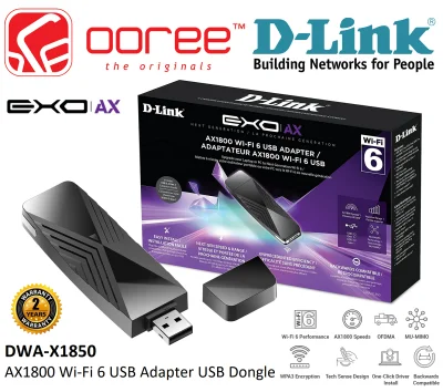 D-LINK DWA-X1850 EXO AX AX1800 WI-FI 6 USB 3.0 ADAPTER WITH OFDMA & MU-MIMO AND ONE CLICK DRIVER INSTALL USB DONGLE
