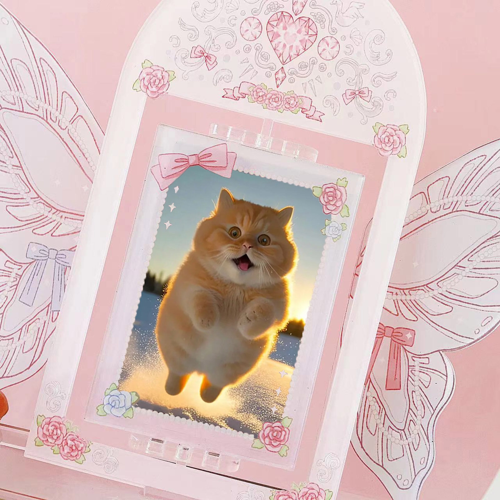 Cerdars double sides exquisite pattern bright color rotating creative photo frame butterfly display stand photo frame desktop decoration supplier photocard side stand up display