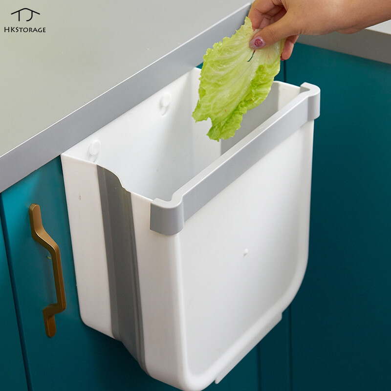 HKStorage Wall Mounted Folding Waste Bin 5/10L Kitchen Cabinet Door Hanging Trash Bin Car Garbage Trash Can for Bathroom Toilet Waste Storage