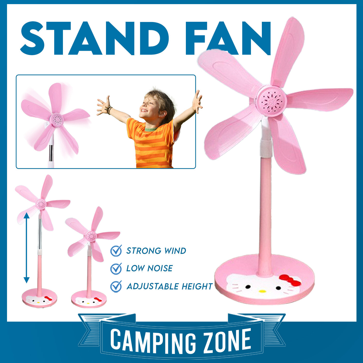 Hello Kitty Stand Fan with 5 Blades Low Noise Fan Cute Cartoon Netless Power  Saving Stand Fan Kipas Berdiri 立扇 | Lazada
