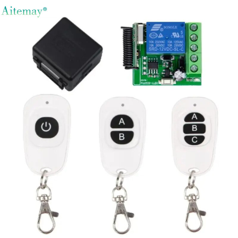 Aitemay 433 Mhz DC 12V 1CH Relay Module Receiver EV1527 Wireless Remote Control Switch for Garage Curtain Lamp Appliance