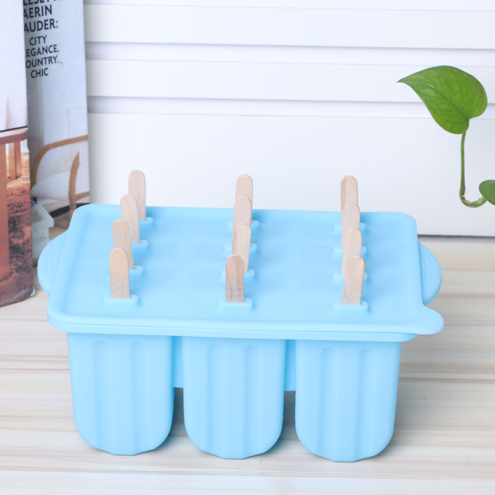Ice Cream Mold 12-Grids Food Grade Silicone Ice Cream Mold Maker Making Tool Frozen Ice Popsicle Maker with Cover and Ice Cream Sticks for Toddlers Kids