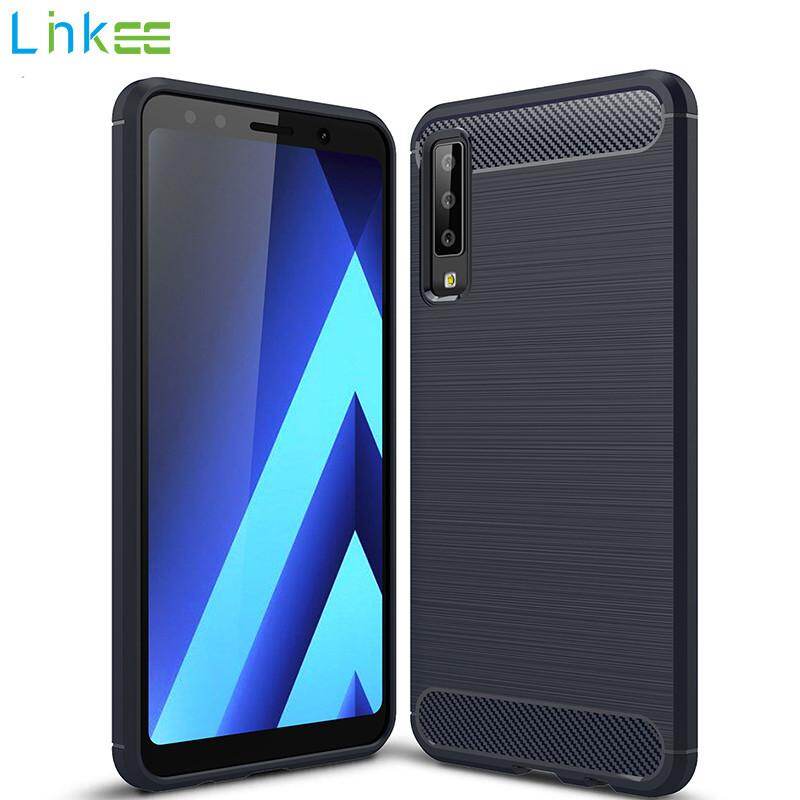 For Samsung Galaxy A7 2018 A750 Phone Case, Silicone Protection Shock Absorption Cover and Carbon Fiber Design Casing
