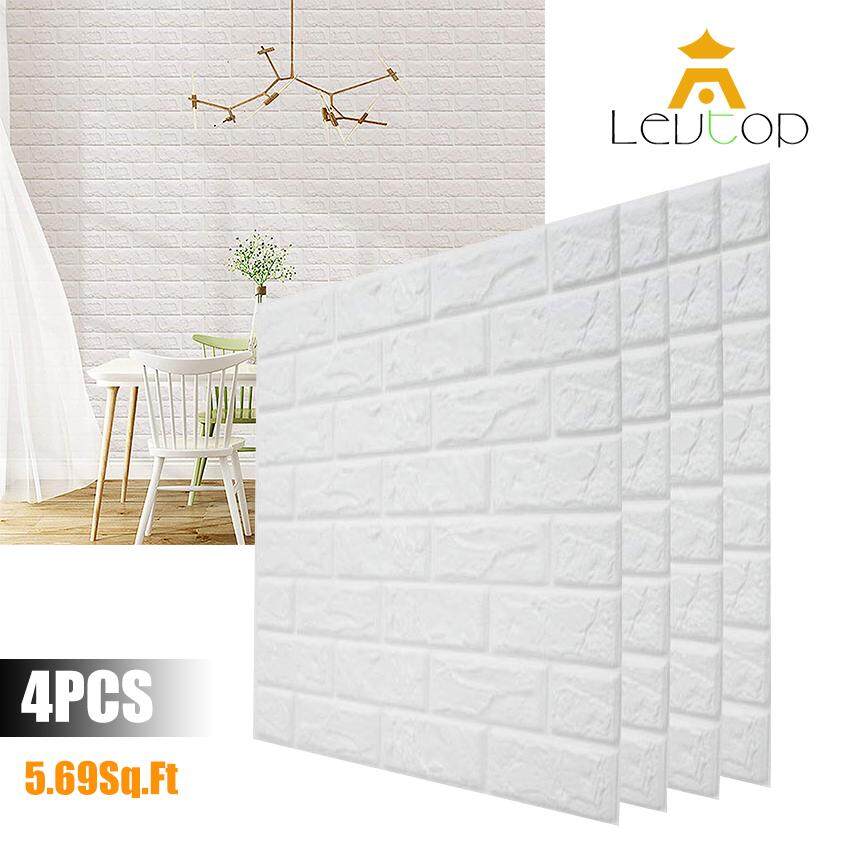 LEVTOP 4 PCS/Set 3D Wall Stickers 70X77 CM PE Foam Home Decor Wallpaper Safety DIY Wall Decor Brick Living Room Kids Bedroom Decorative Sticker Self-Adhesive Wall Panels