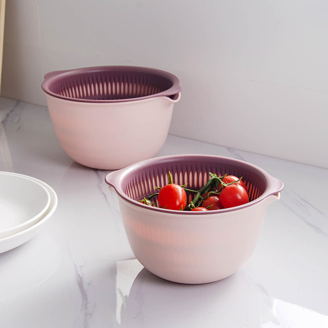 CNMF Double-layer Hollow Vegetable Washing Basket Vegetable Drain Sieve Kitchen Fruit Storage Basket Drain Basket