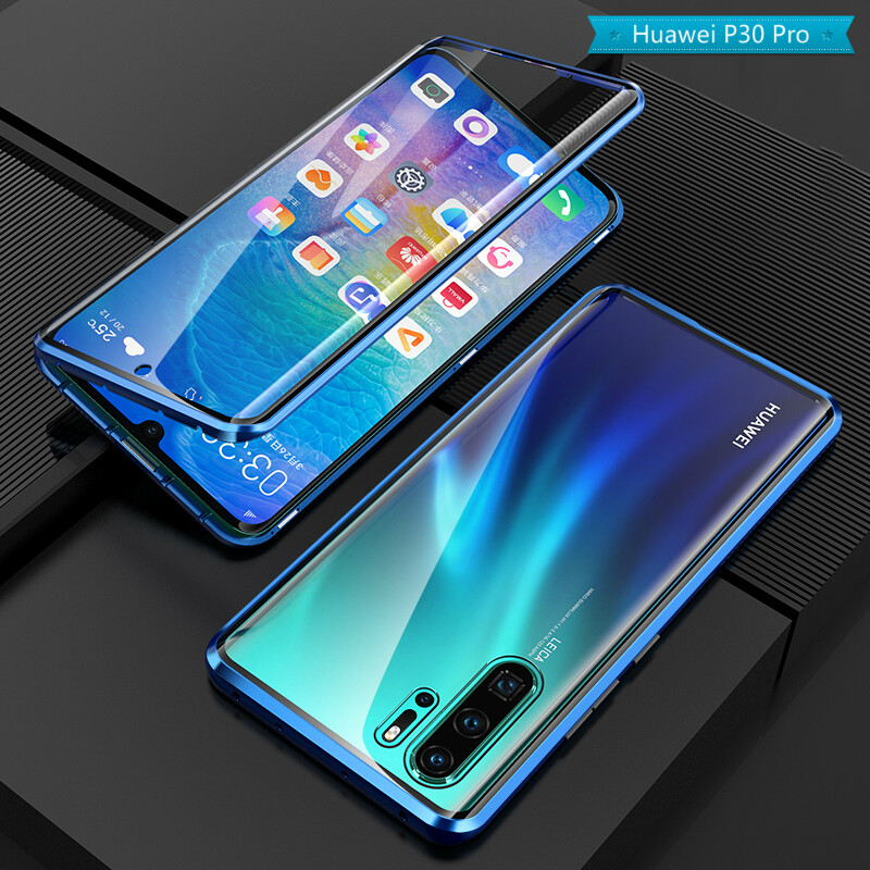 For Huawei P30 Pro Magnetic Case 360 Front+Back double-sided 9H Tempered Glass Case For Huawei P30 Pro Metal Bumper Case
