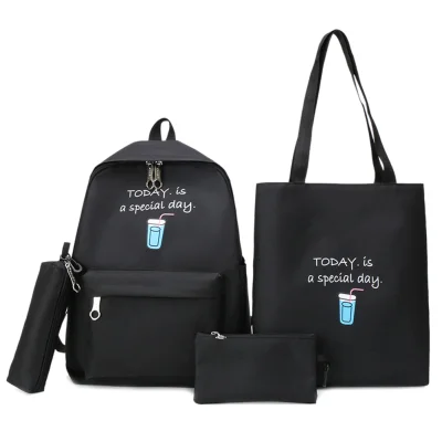 4pcs/Set Women Canvas Backpack Teenage Girl Travel Shoulder School Book Bag