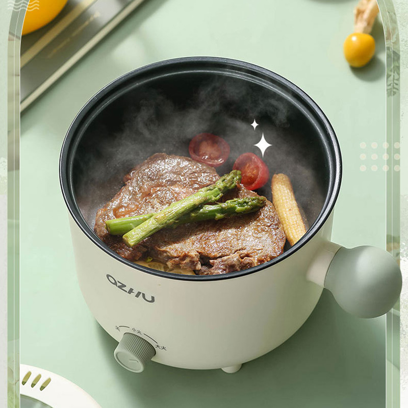 XiaoZhubangchu Nồi Nấu Ăn Đa Năng Nhỏ Cho Sinh Viên Ký Túc Xá Nồi Nấu Ăn Bằng Điện Tay Cầm Tròn Nồi Lẩu Chống Dính Làm Nóng Bằng Điện Chiên Rán Màu Đỏ