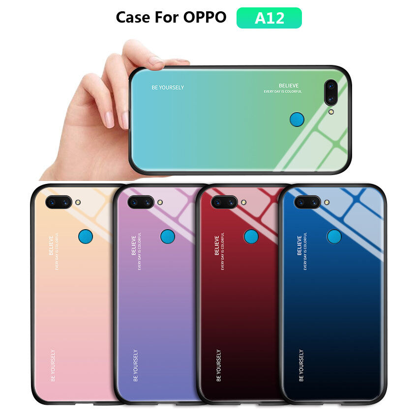 Honinga Dành Cho OPPO Ốp A12 2020 Vỏ Cầu Vồng Aurora Sang Trọng Ốp Dòng Gradient Ốp Lưng Kính Cường Lực Chống Sốc Ốp Điện Thoại Cầm Tay