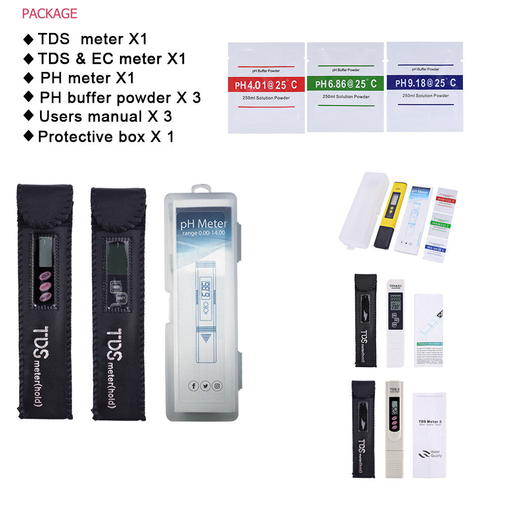 Yieryi Cập Nhật 1 Chiếc Đồng Hồ Đo Độ PH + 1 Chiếc TDS & Máy Đo Nhiệt Độ + 1 Chiếc TDS & Máy Kiểm Tra Chất Lượng Nước Đo Độ Dẫn Điện